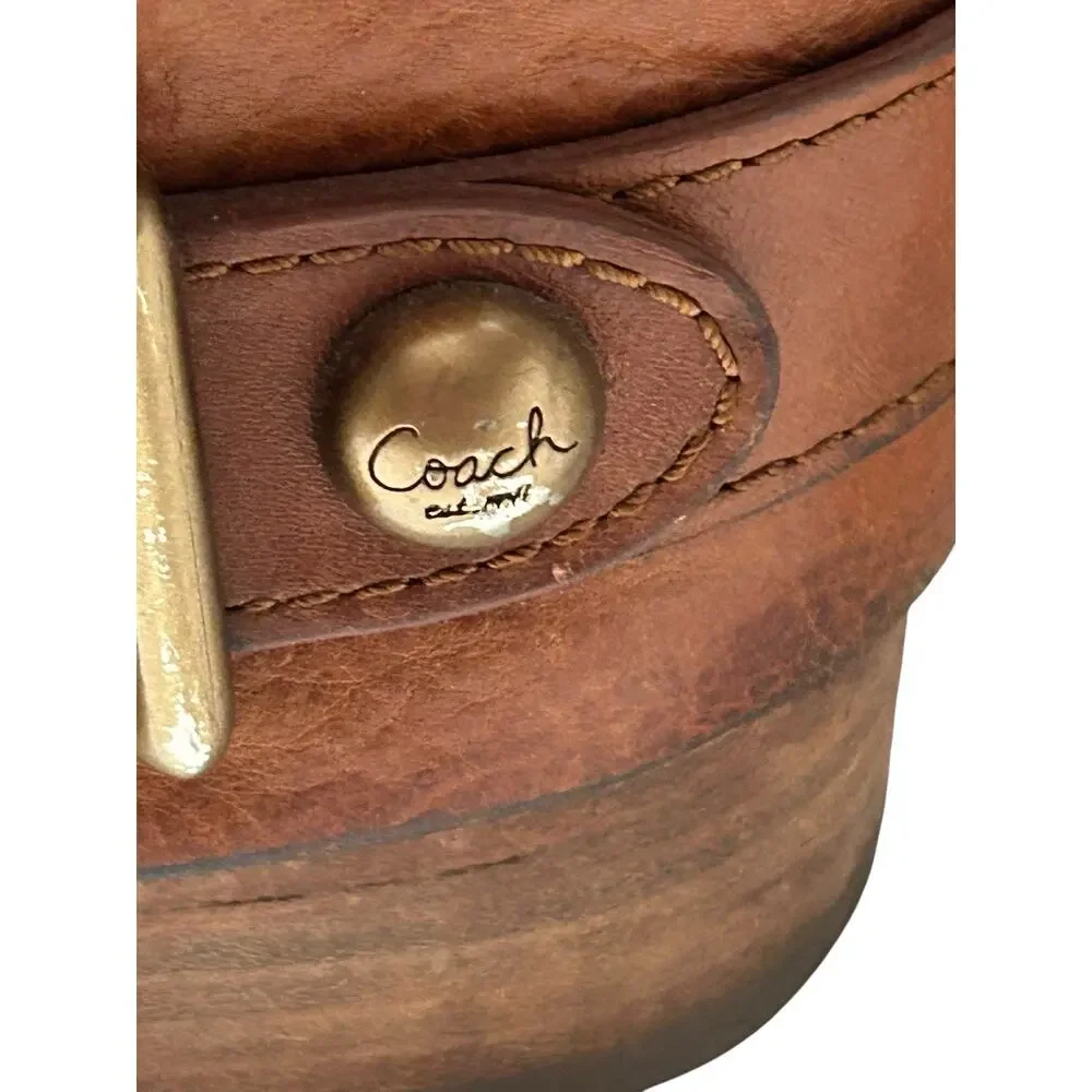 Coach Natale Harness Riding Boots Women 7.5B Cognac Leather Knee High Equestrian